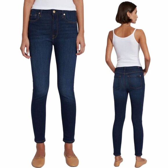 ⭐7 For All Mankind The Ankle Skinny Jeans Womens Sz 27 Dark Wash Blue 5 pockets⭐ - Picture 1 of 8